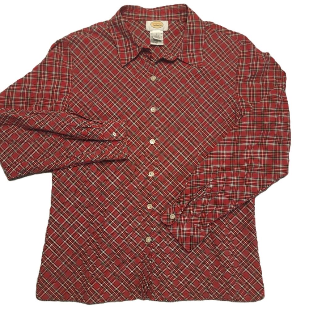 Talbots Womens M  Shirt Plaid Long Sleeve Button Down Up Red Top